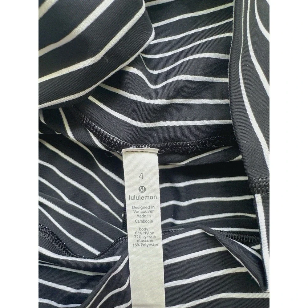 Lululemon Wunder Under Crop Leggings Pants 4 Black White Stripe High Rise 21